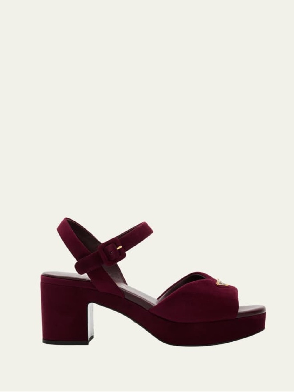 PRADA Platform Sandals Bordeaux Suede 
Triangle Logo Size EU 36.5 US 6.5